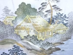アンティーク　家屋風景模様男物長襦袢